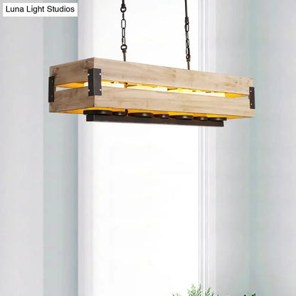 Rustic wood and black metal island pendant – dining room hanging lamp