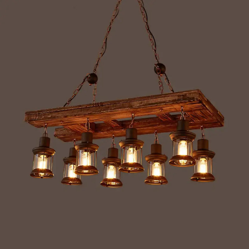 Rustic wood and brass lantern island pendant light kitchen fixture