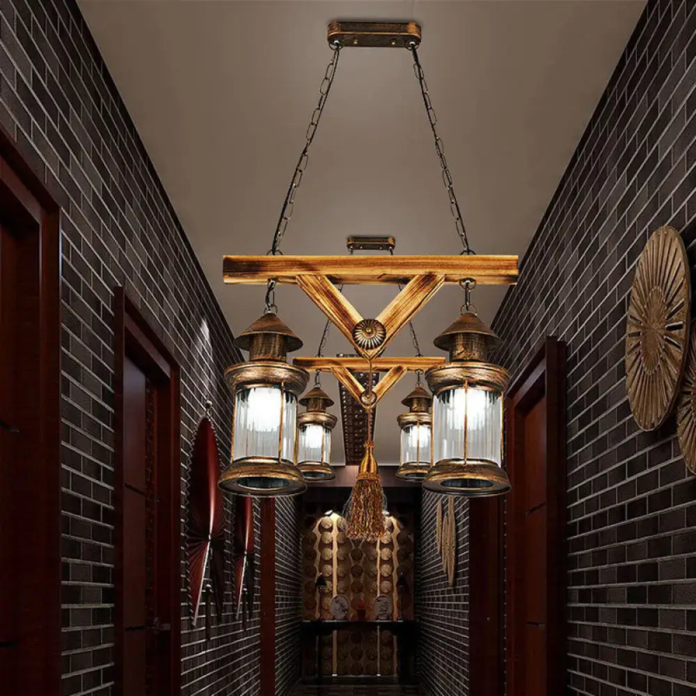 Rustic wood and bronze 4-light island fixture kitchen chandelier