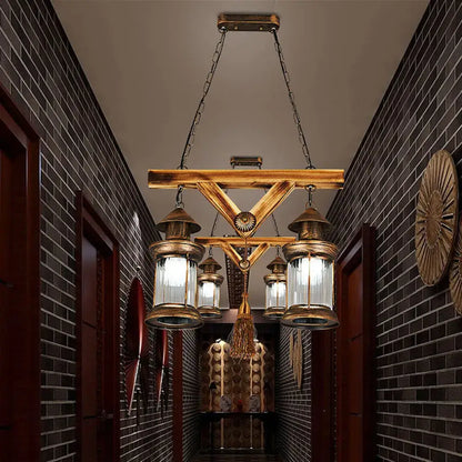 Rustic wood and bronze 4-light island fixture kitchen chandelier