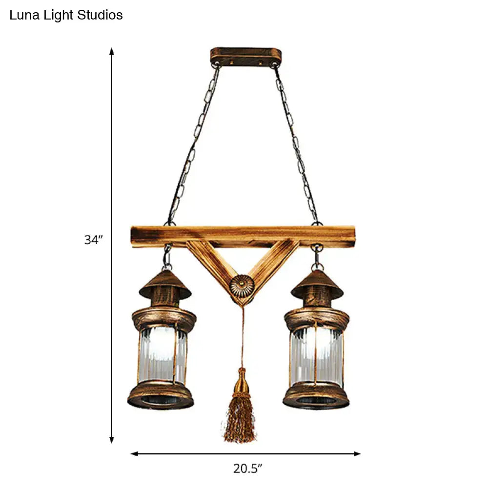 Rustic wood and bronze 4-light island fixture kitchen chandelier