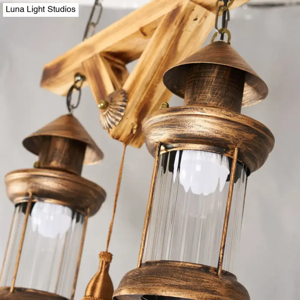 Rustic wood and bronze 4-light island fixture kitchen chandelier