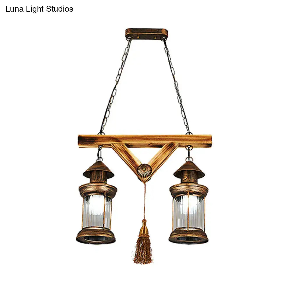 Rustic wood and bronze 4-light island fixture kitchen chandelier