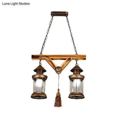 Rustic wood and bronze 4-light island fixture kitchen chandelier