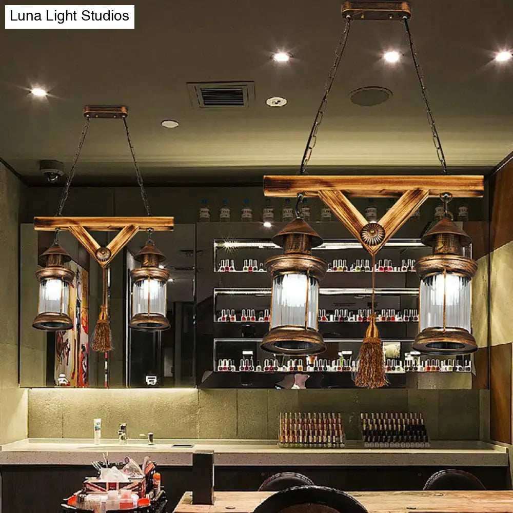 Rustic wood and bronze 4-light island fixture kitchen chandelier