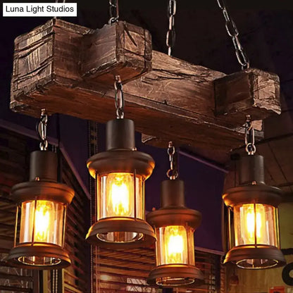 Rustic wood and brown 4 light glass lantern fixture dining room 120v