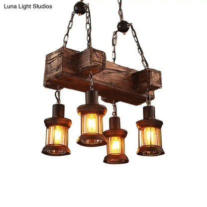 Rustic wood and brown 4 light glass lantern fixture dining room 120v