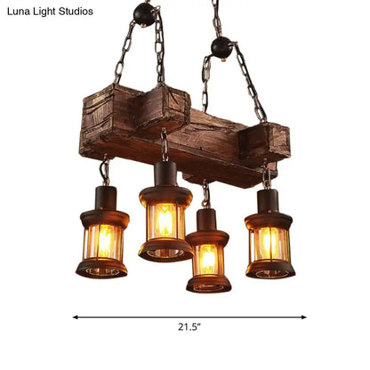 Rustic wood and brown 4 light glass lantern fixture dining room 120v