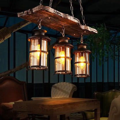 Rustic wood and clear glass island pendant light kitchen lanterns