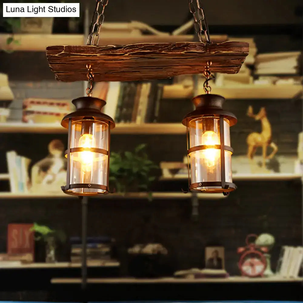 Rustic wood and clear glass island pendant light kitchen lanterns