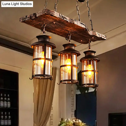 Rustic wood and clear glass island pendant light kitchen lanterns