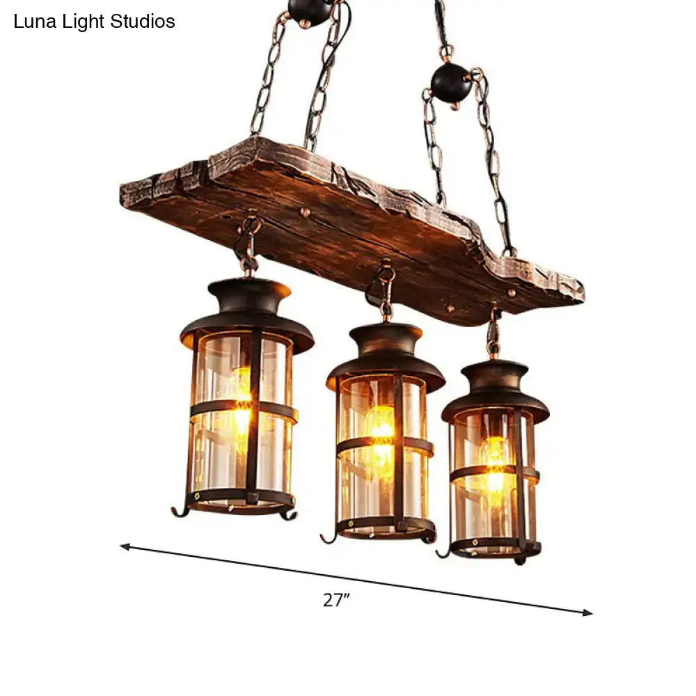 Rustic wood and clear glass island pendant light kitchen lanterns
