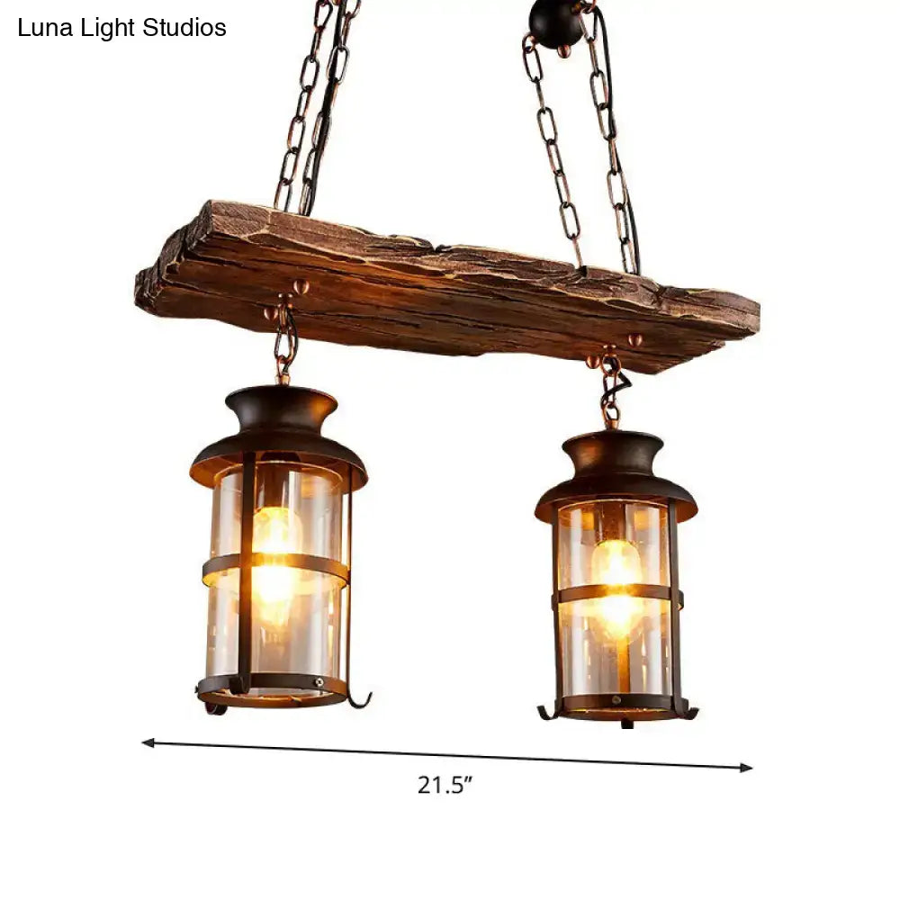 Rustic wood and clear glass island pendant light kitchen lanterns