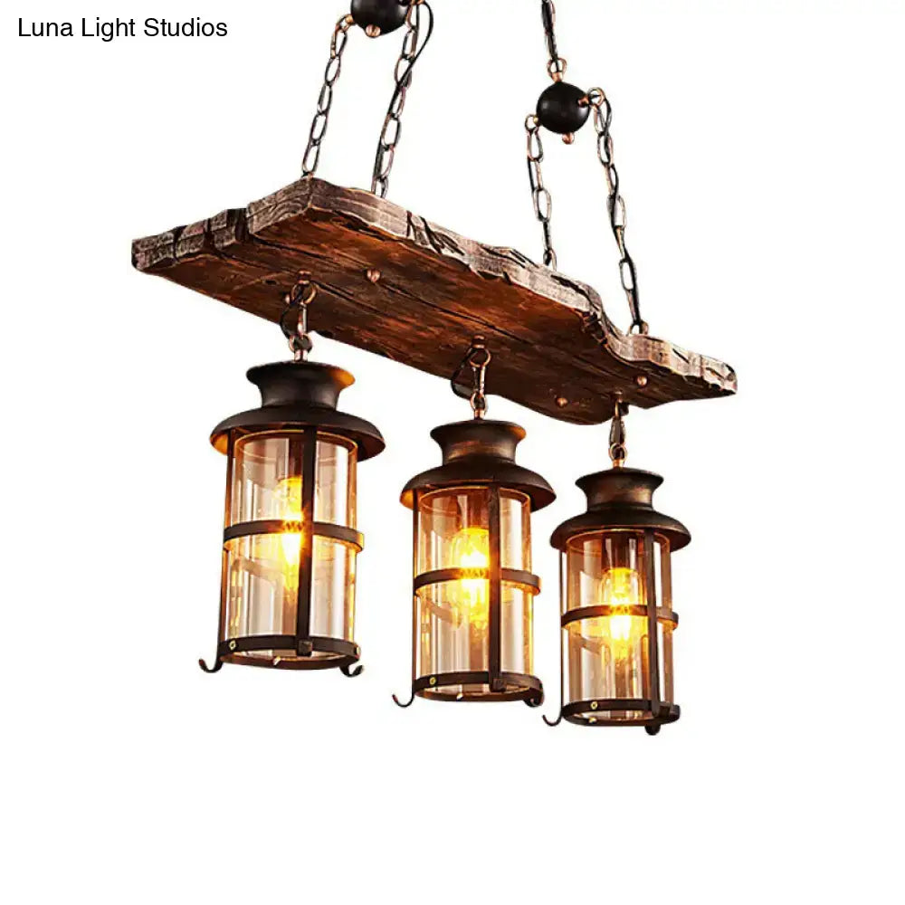 Rustic wood and clear glass island pendant light kitchen lanterns