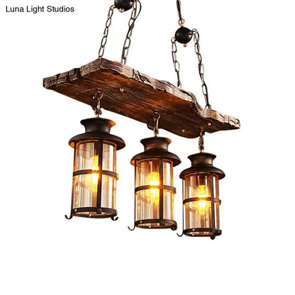 Rustic wood and clear glass island pendant light kitchen lanterns