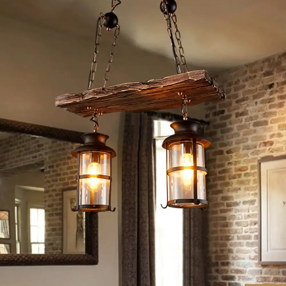 Rustic wood and clear glass island pendant light kitchen lanterns
