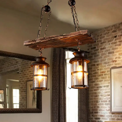 Rustic wood and clear glass island pendant light kitchen lanterns