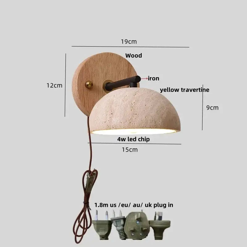 Rustic wood and concrete canopy led wall light bedroom sconce