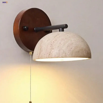 Rustic wood and concrete canopy led wall light bedroom sconce