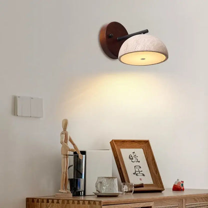 Rustic wood and concrete canopy led wall light bedroom sconce