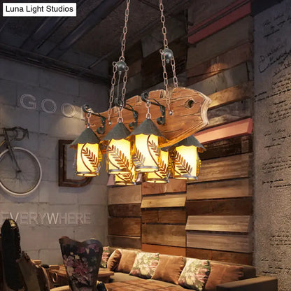 Rustic wood and glass island lamp dining room chandelier