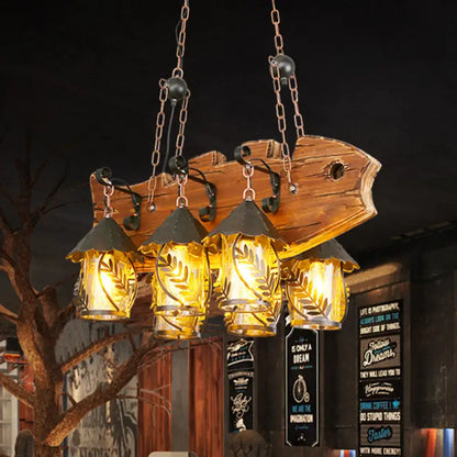 Rustic wood and glass island lamp dining room chandelier