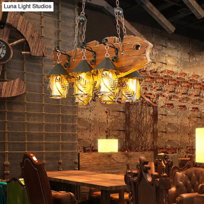 Rustic wood and glass island lamp dining room chandelier