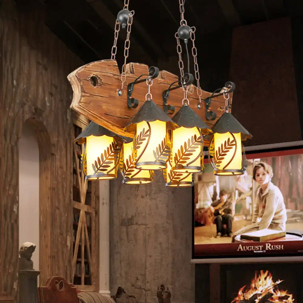 Rustic wood and glass island lamp dining room chandelier