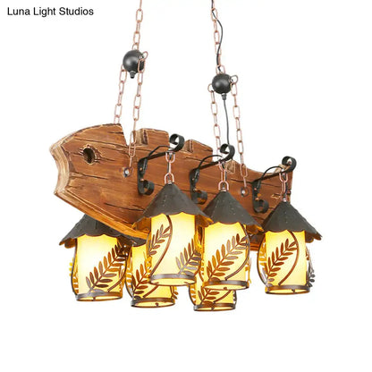 Rustic wood and glass island lamp dining room chandelier