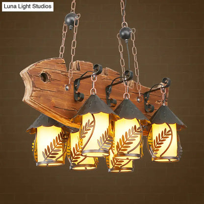 Rustic wood and glass island lamp dining room chandelier