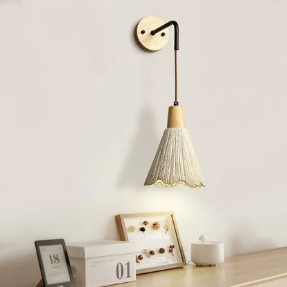 Rustic wood and gray cement led wall light bedroom sconce