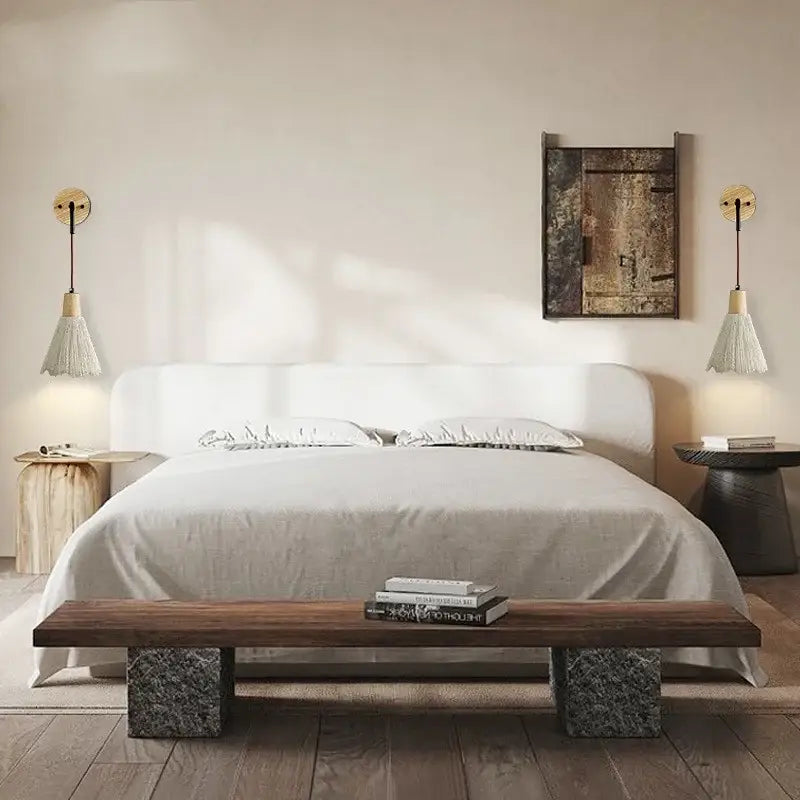 Rustic wood and gray wall light fixture bedroom sconce with pull chain