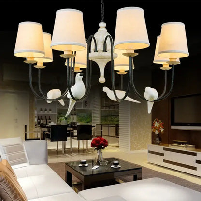 Rustic wood and iron bird lamp dining room chandelier