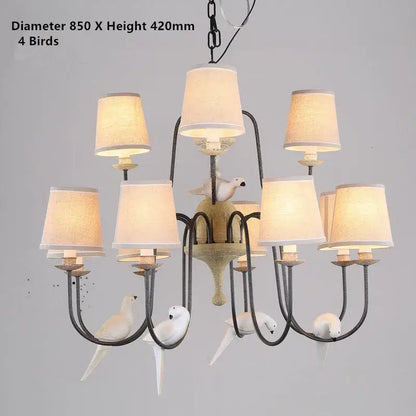 Rustic wood and iron bird lamp dining room chandelier