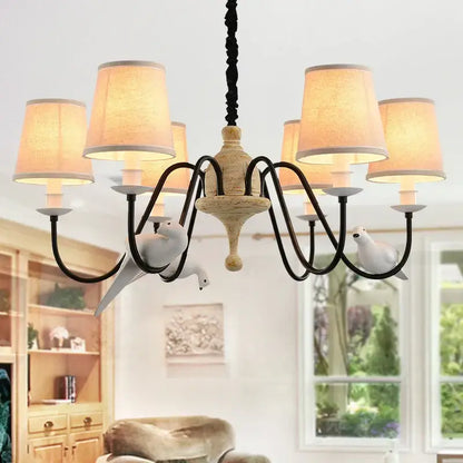 Rustic wood and iron bird lamp dining room chandelier