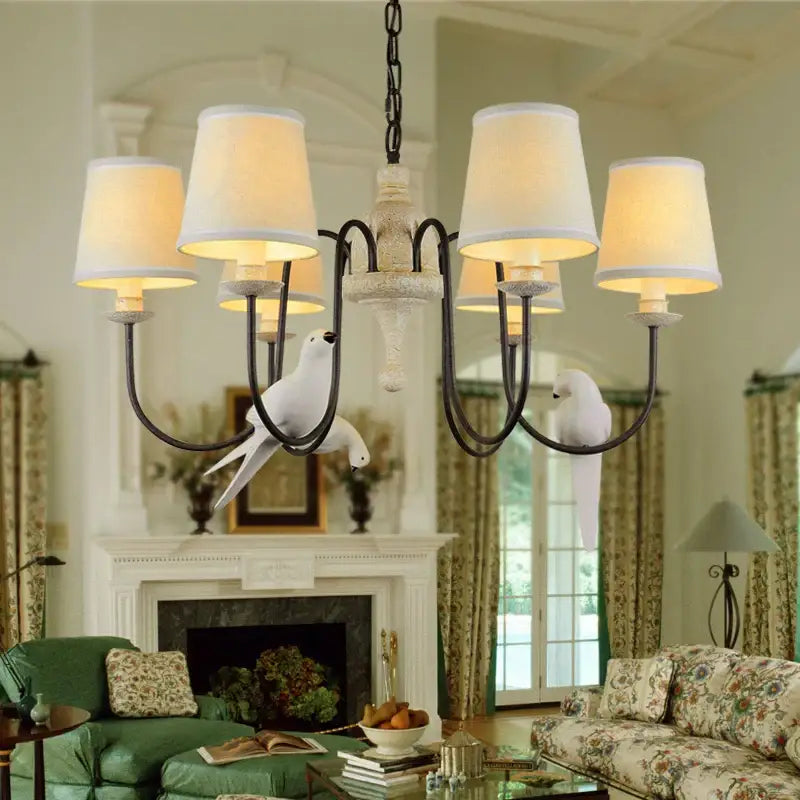 Rustic wood and iron bird lamp dining room chandelier