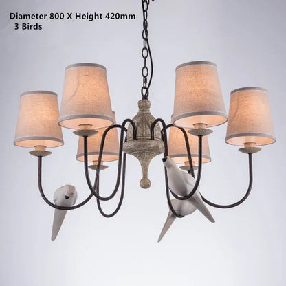 Rustic wood and iron bird lamp dining room chandelier