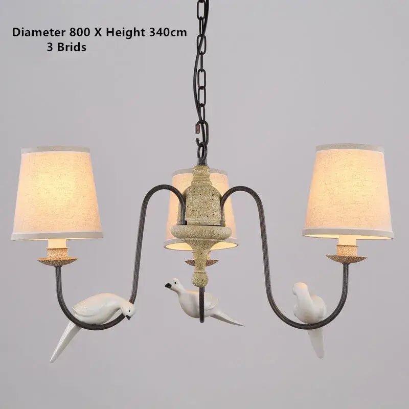Rustic wood and iron bird lamp dining room chandelier