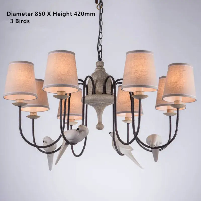 Rustic wood and iron bird lamp dining room chandelier