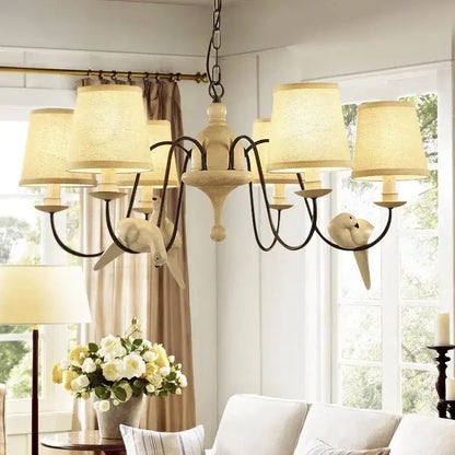 Rustic wood and iron bird lamp dining room chandelier