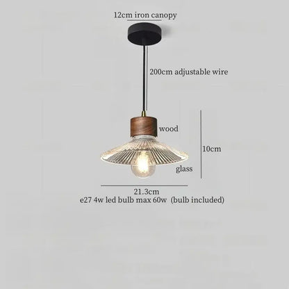 Rustic wood and ribbed glass led pendant light dining room