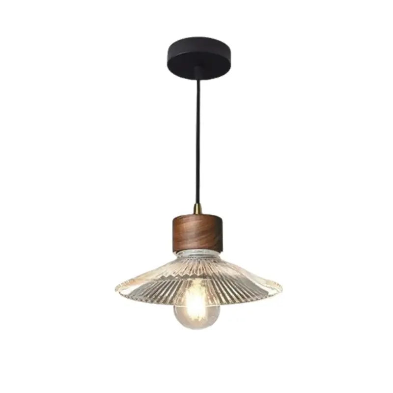 Rustic wood and ribbed glass led pendant light dining room