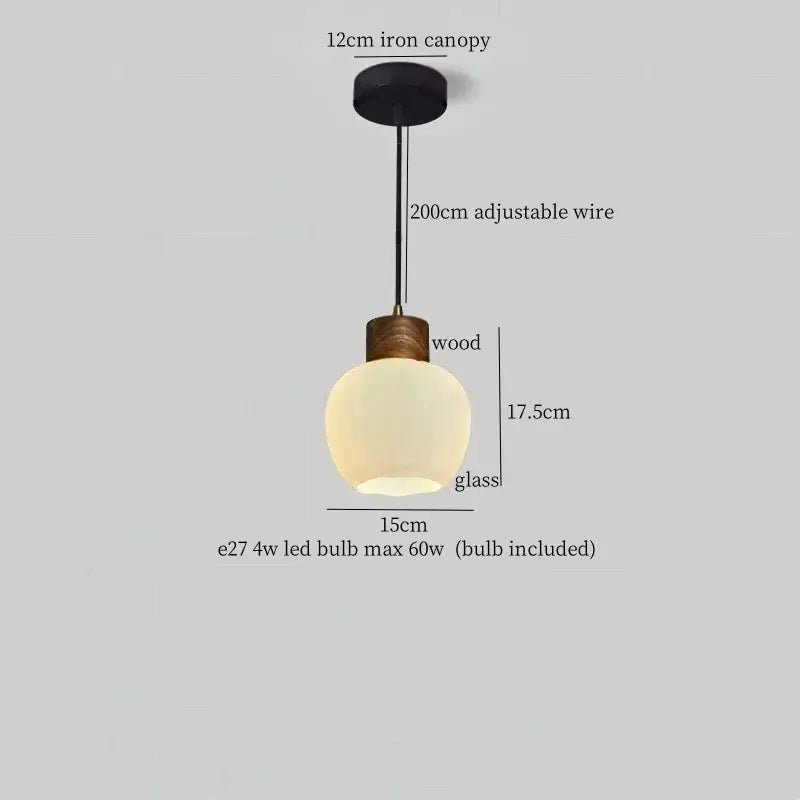 Rustic wood and ribbed glass led pendant light dining room