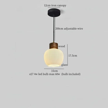Rustic wood and ribbed glass led pendant light dining room