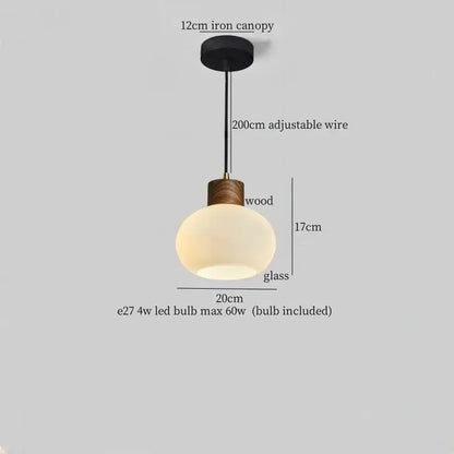 Rustic wood and ribbed glass led pendant light dining room