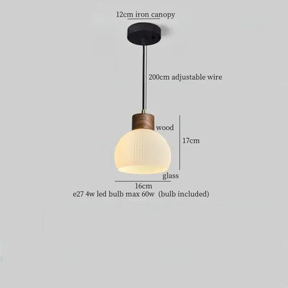 Rustic wood and ribbed glass led pendant light dining room