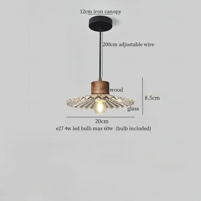 Rustic wood and ribbed glass led pendant light dining room