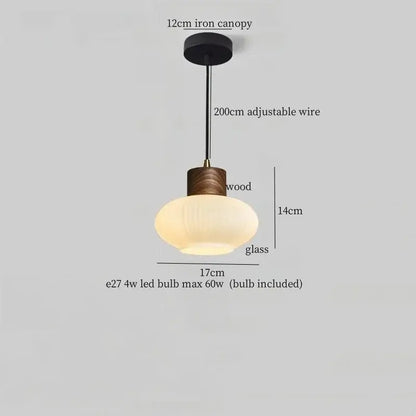Rustic wood and ribbed glass led pendant light dining room