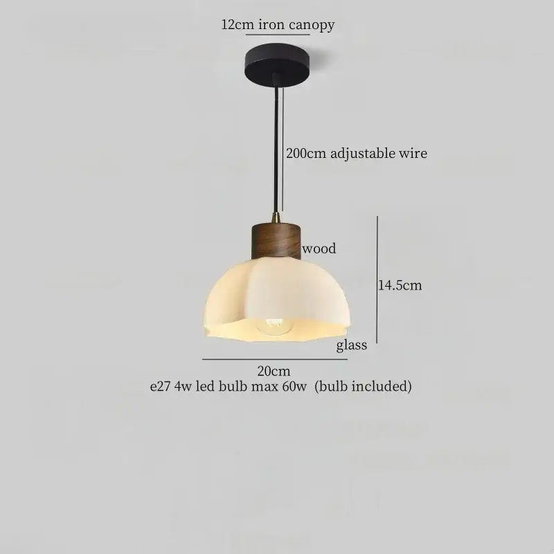 Rustic wood and ribbed glass led pendant light dining room