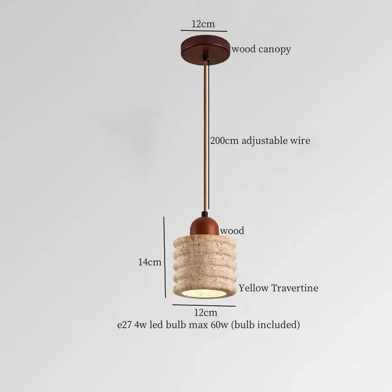 Rustic wood and travertine pendant lamp dining room columnar stone led